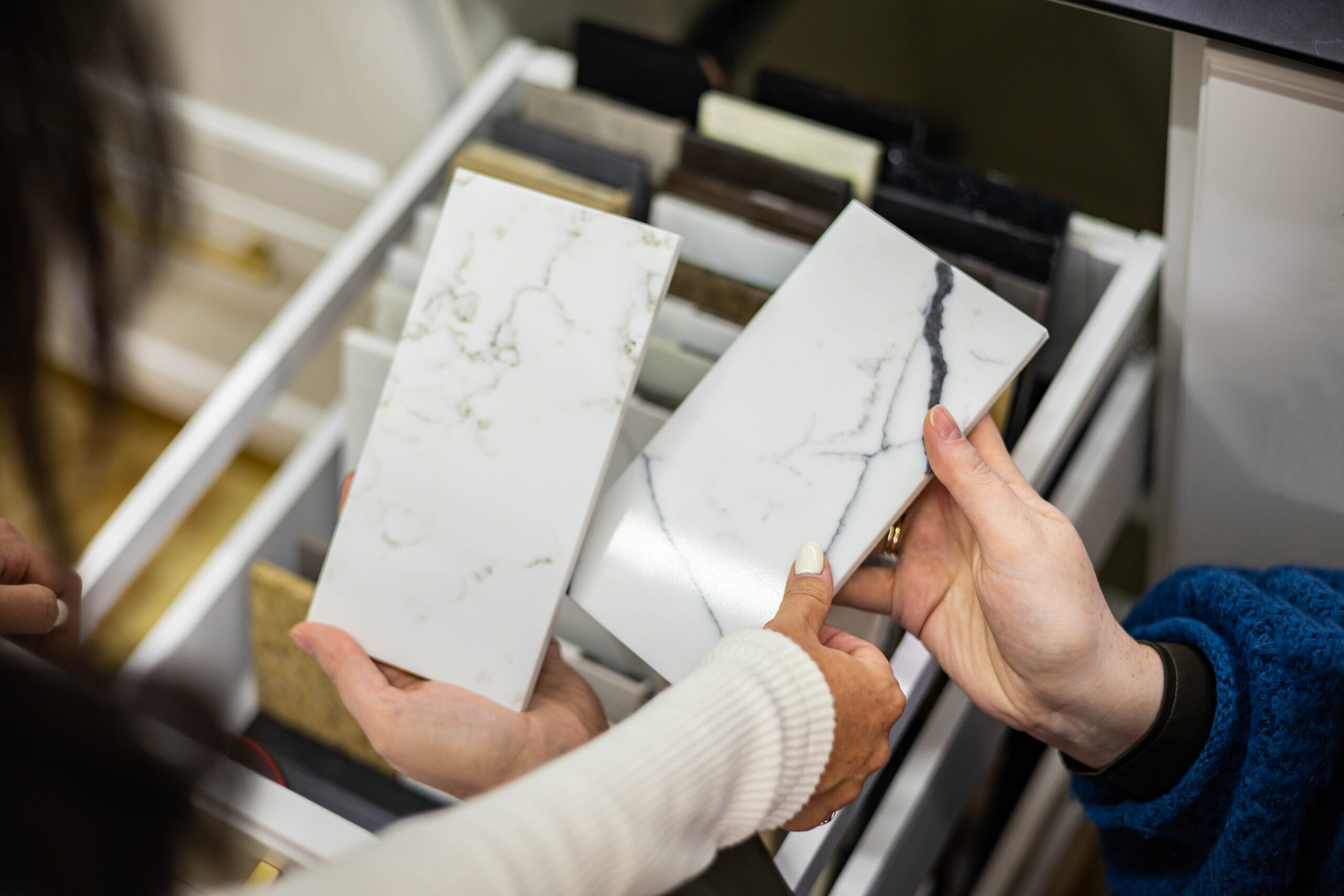 Sustainable kitchen worktop samples display demo