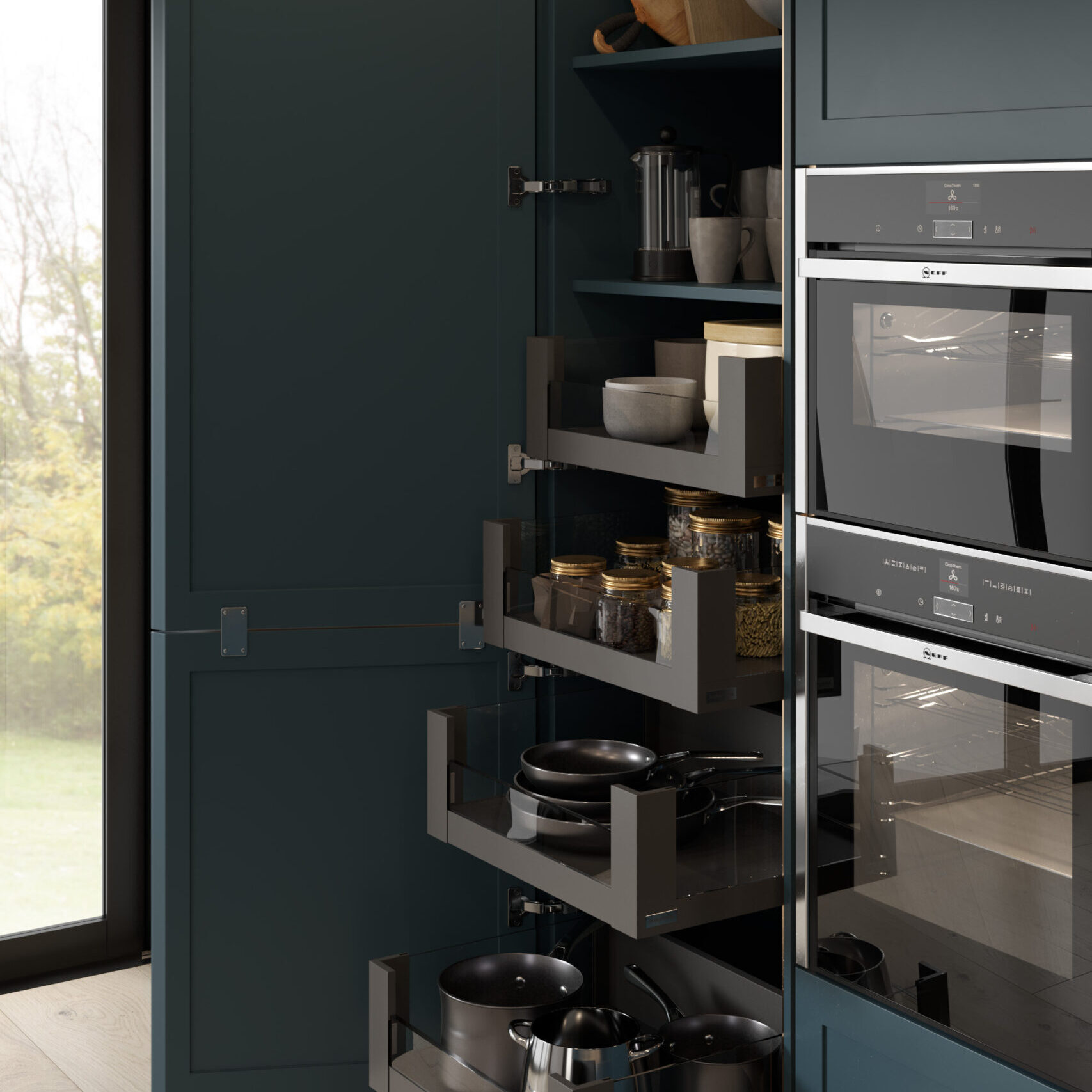 modern kitchen storage pull out drawers
