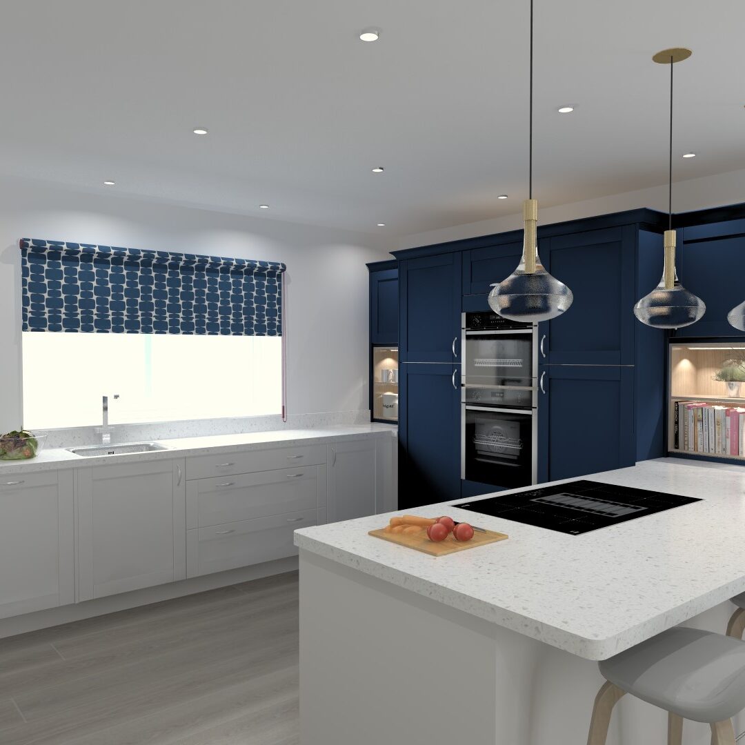 3D design Shaker blue kitchen